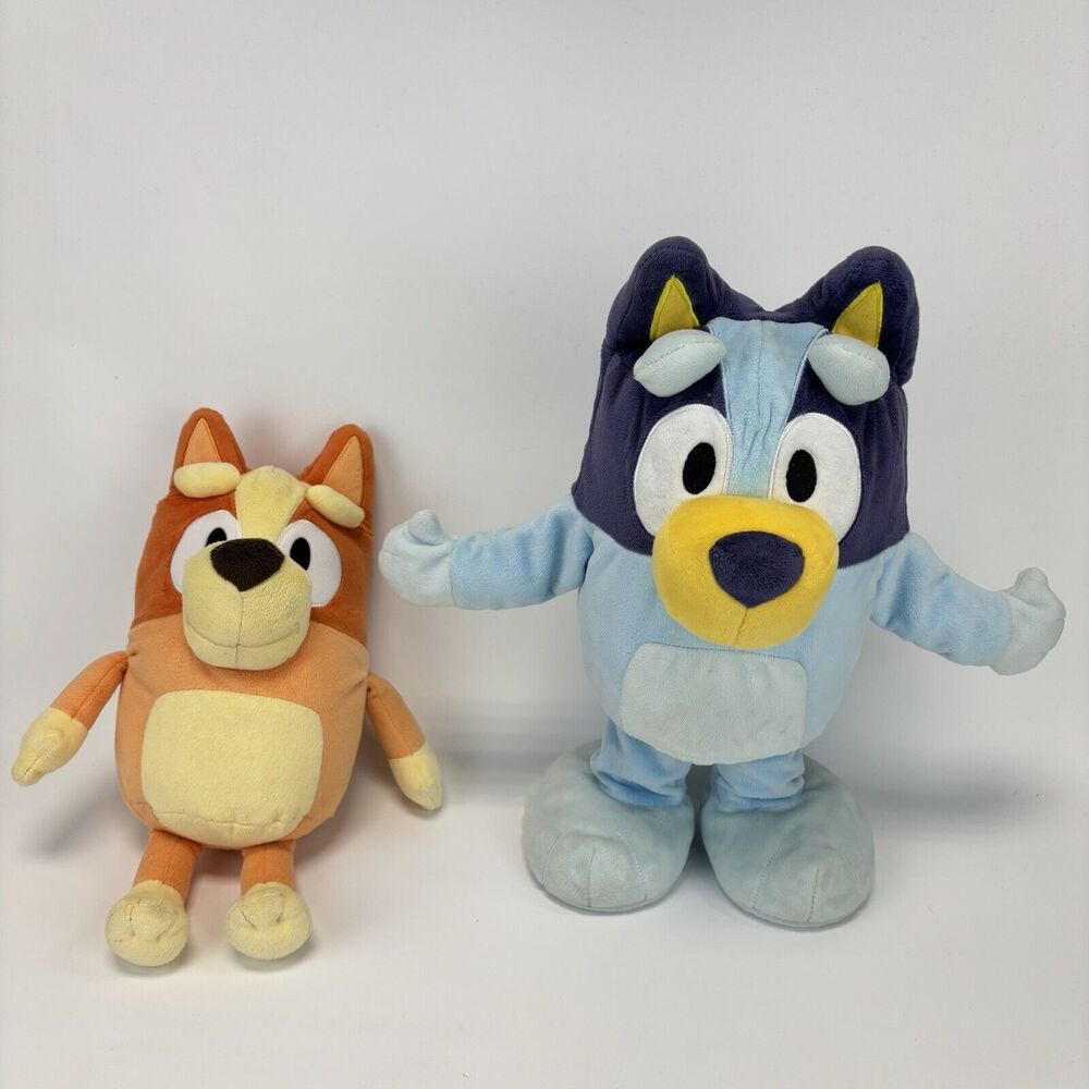 Bluey Dance & Play AND Talking Bingo LOT of 2 Plush Dog Cartoon Blue Brown Works
